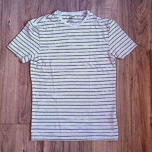 H&M Mens Crew Neck T Shirt Slim Fit Short Sleeve White Striped Size US Small